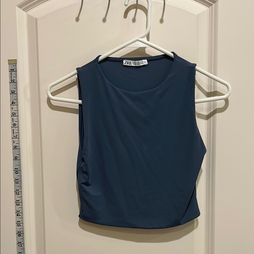 Zara Blue Asymmetrical Crop Tank Top